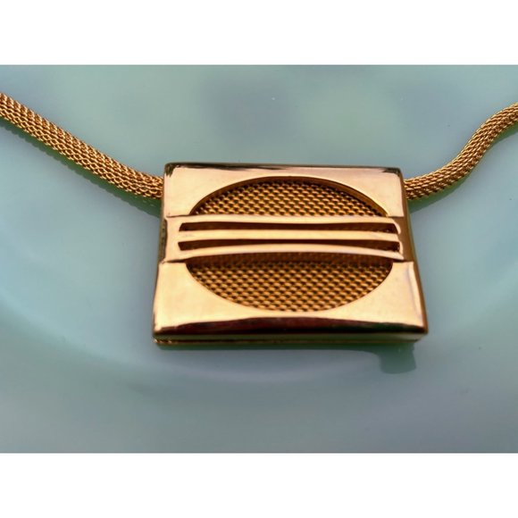 Vintage 1970s Square Pendant Mesh Choker Necklace Goldtone - Picture 14 of 14